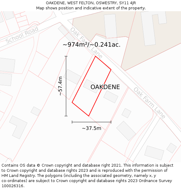 OAKDENE, WEST FELTON, OSWESTRY, SY11 4JR: Plot and title map