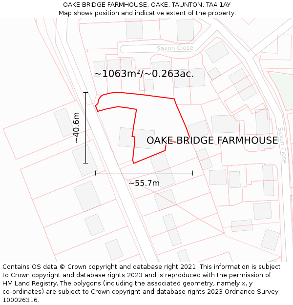 OAKE BRIDGE FARMHOUSE, OAKE, TAUNTON, TA4 1AY: Plot and title map