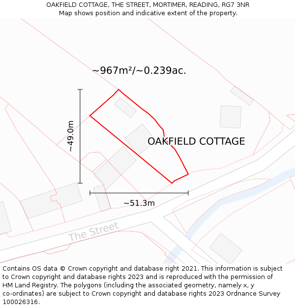 OAKFIELD COTTAGE, THE STREET, MORTIMER, READING, RG7 3NR: Plot and title map