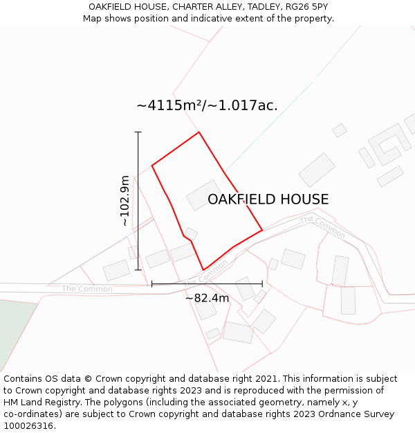 OAKFIELD HOUSE, CHARTER ALLEY, TADLEY, RG26 5PY: Plot and title map