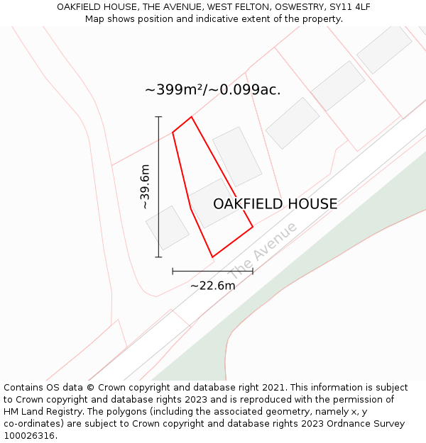 OAKFIELD HOUSE, THE AVENUE, WEST FELTON, OSWESTRY, SY11 4LF: Plot and title map