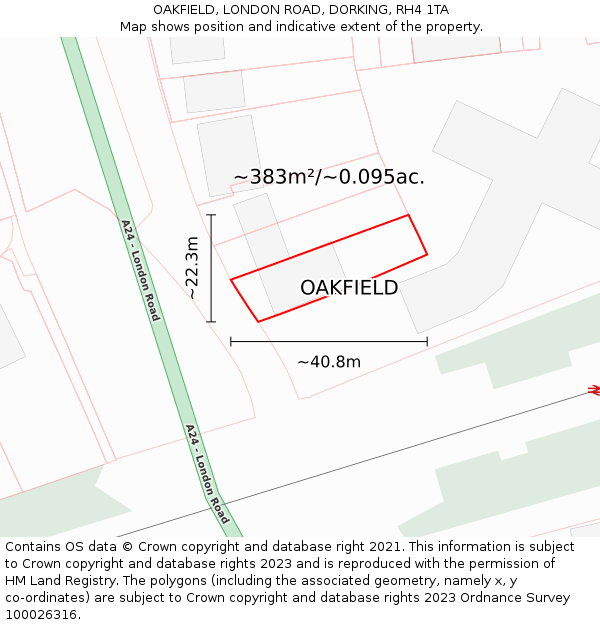 OAKFIELD, LONDON ROAD, DORKING, RH4 1TA: Plot and title map