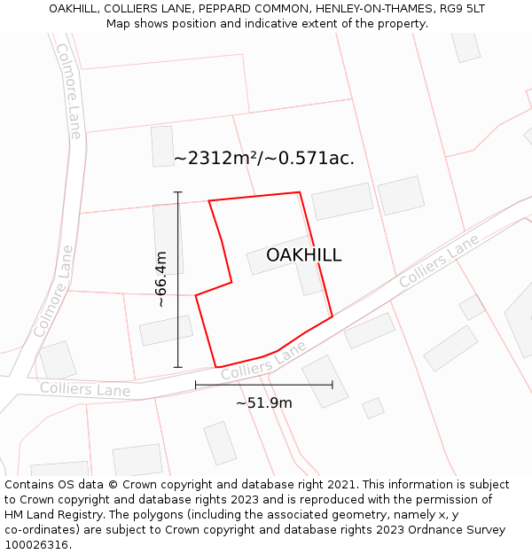 OAKHILL, COLLIERS LANE, PEPPARD COMMON, HENLEY-ON-THAMES, RG9 5LT: Plot and title map