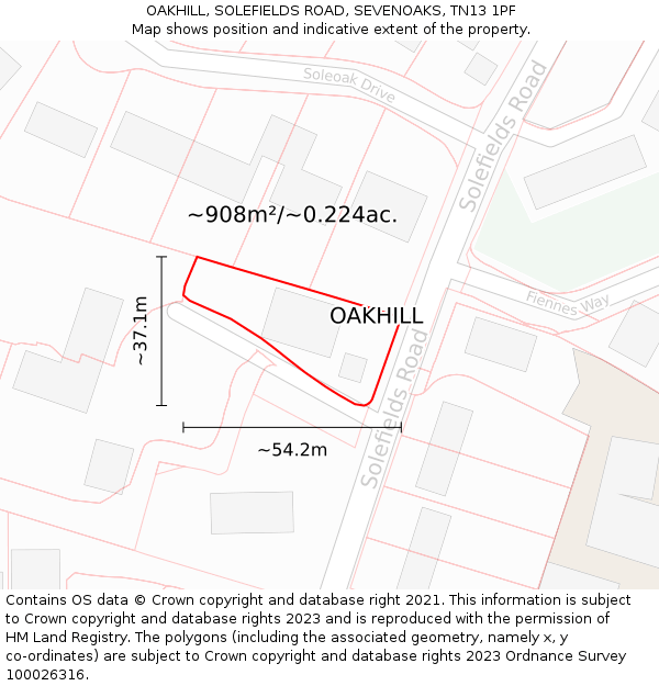 OAKHILL, SOLEFIELDS ROAD, SEVENOAKS, TN13 1PF: Plot and title map