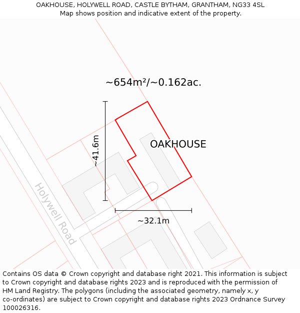 OAKHOUSE, HOLYWELL ROAD, CASTLE BYTHAM, GRANTHAM, NG33 4SL: Plot and title map