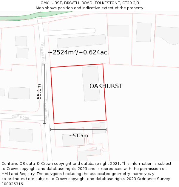 OAKHURST, DIXWELL ROAD, FOLKESTONE, CT20 2JB: Plot and title map