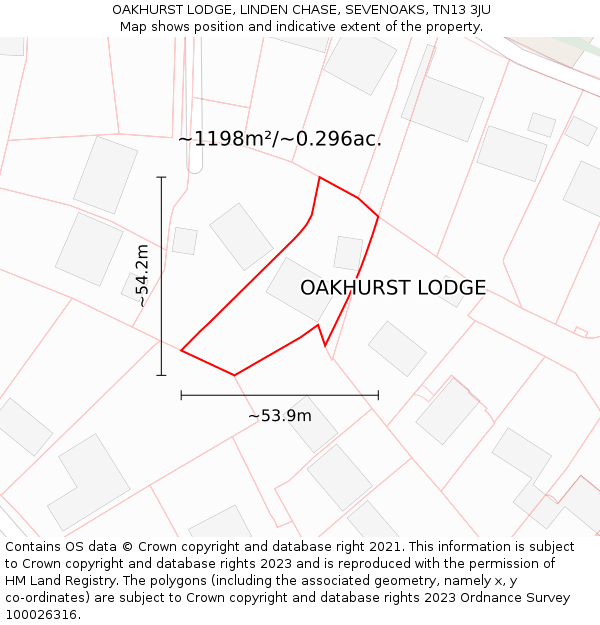 OAKHURST LODGE, LINDEN CHASE, SEVENOAKS, TN13 3JU: Plot and title map