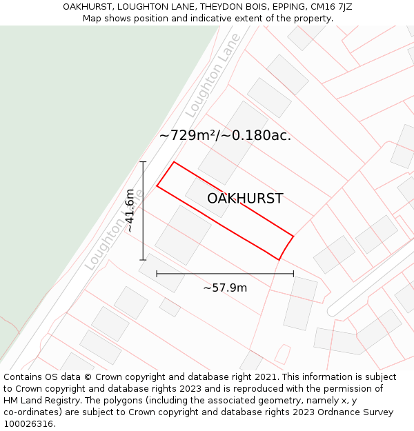 OAKHURST, LOUGHTON LANE, THEYDON BOIS, EPPING, CM16 7JZ: Plot and title map