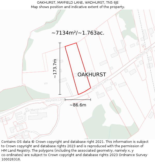 OAKHURST, MAYFIELD LANE, WADHURST, TN5 6JE: Plot and title map