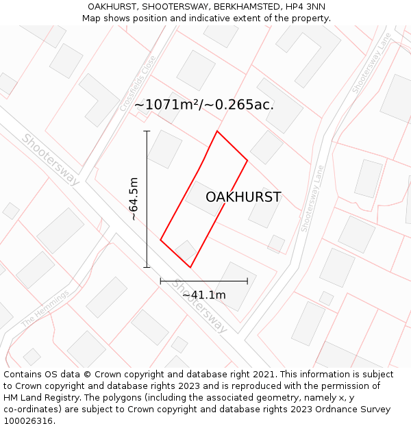 OAKHURST, SHOOTERSWAY, BERKHAMSTED, HP4 3NN: Plot and title map