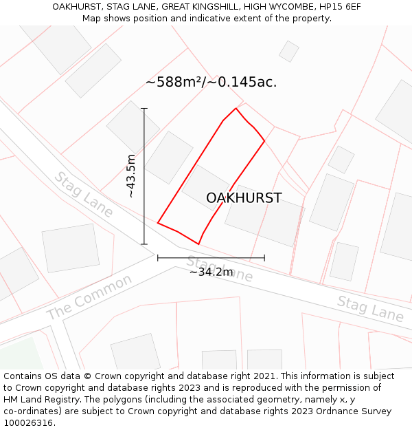 OAKHURST, STAG LANE, GREAT KINGSHILL, HIGH WYCOMBE, HP15 6EF: Plot and title map