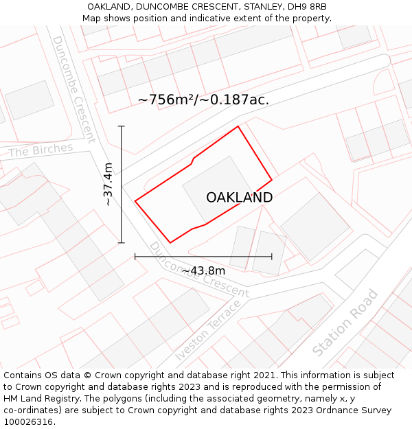 OAKLAND, DUNCOMBE CRESCENT, STANLEY, DH9 8RB: Plot and title map
