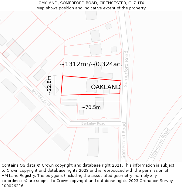 OAKLAND, SOMERFORD ROAD, CIRENCESTER, GL7 1TX: Plot and title map