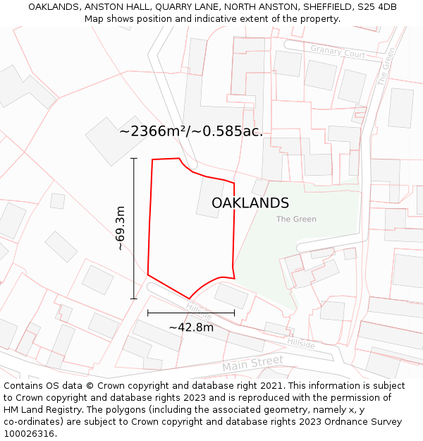 OAKLANDS, ANSTON HALL, QUARRY LANE, NORTH ANSTON, SHEFFIELD, S25 4DB: Plot and title map