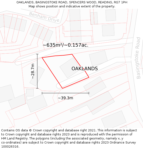 OAKLANDS, BASINGSTOKE ROAD, SPENCERS WOOD, READING, RG7 1PH: Plot and title map