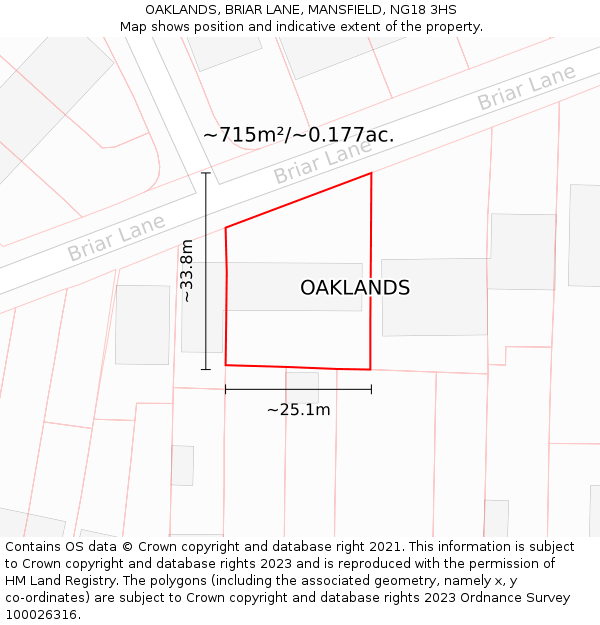 OAKLANDS, BRIAR LANE, MANSFIELD, NG18 3HS: Plot and title map