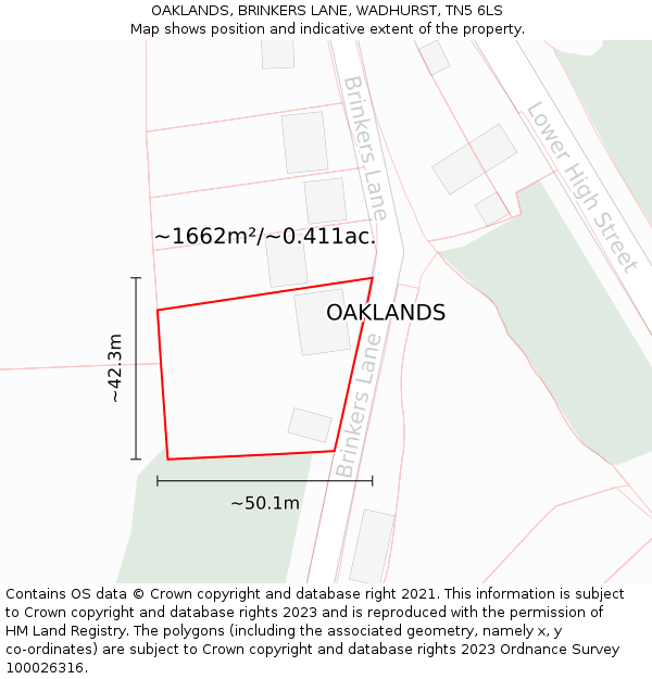 OAKLANDS, BRINKERS LANE, WADHURST, TN5 6LS: Plot and title map