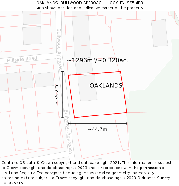 OAKLANDS, BULLWOOD APPROACH, HOCKLEY, SS5 4RR: Plot and title map