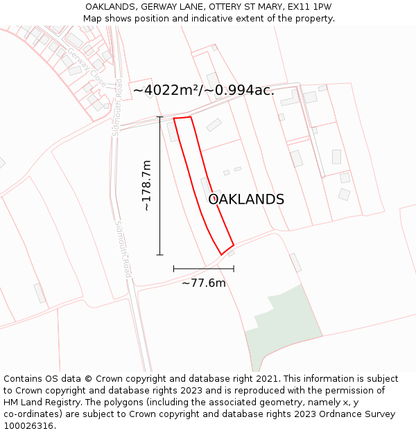 OAKLANDS, GERWAY LANE, OTTERY ST MARY, EX11 1PW: Plot and title map