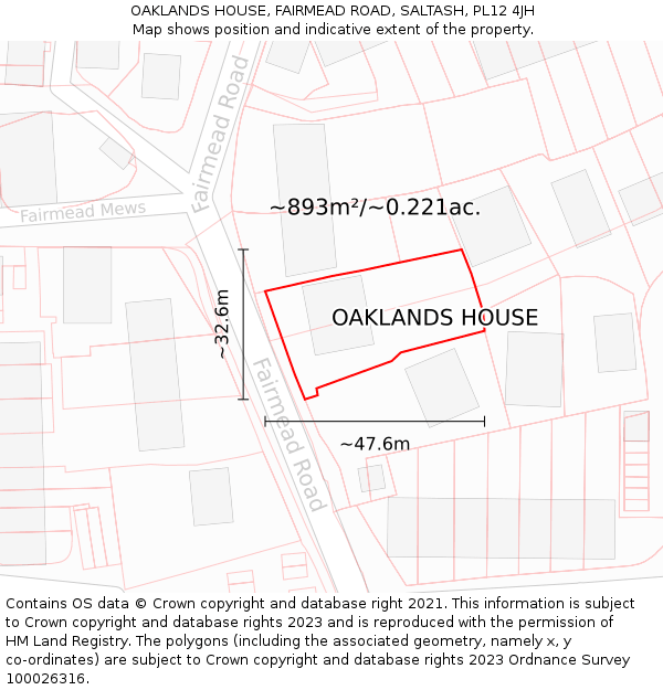 OAKLANDS HOUSE, FAIRMEAD ROAD, SALTASH, PL12 4JH: Plot and title map