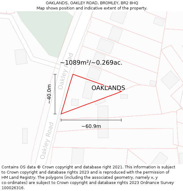 OAKLANDS, OAKLEY ROAD, BROMLEY, BR2 8HQ: Plot and title map
