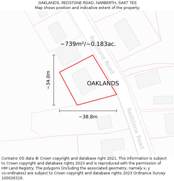 OAKLANDS, REDSTONE ROAD, NARBERTH, SA67 7ES: Plot and title map