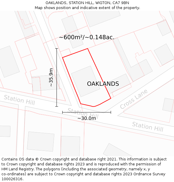 OAKLANDS, STATION HILL, WIGTON, CA7 9BN: Plot and title map