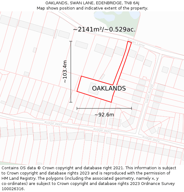 OAKLANDS, SWAN LANE, EDENBRIDGE, TN8 6AJ: Plot and title map