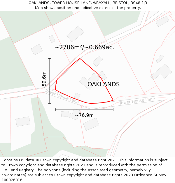 OAKLANDS, TOWER HOUSE LANE, WRAXALL, BRISTOL, BS48 1JR: Plot and title map