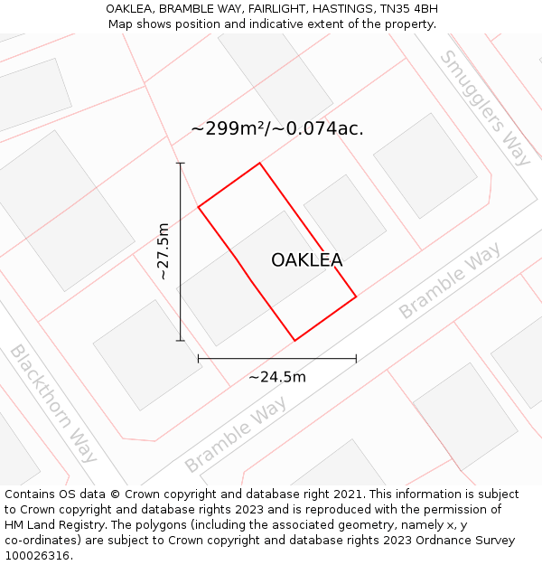 OAKLEA, BRAMBLE WAY, FAIRLIGHT, HASTINGS, TN35 4BH: Plot and title map