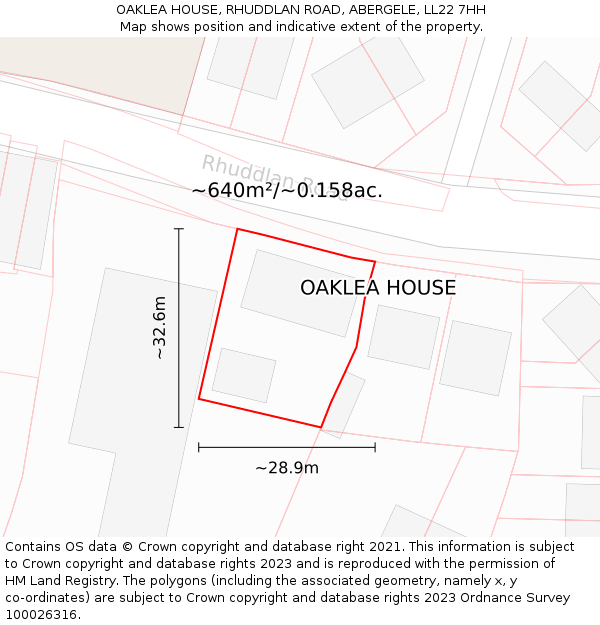 OAKLEA HOUSE, RHUDDLAN ROAD, ABERGELE, LL22 7HH: Plot and title map