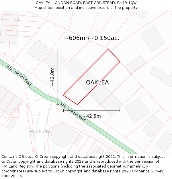 OAKLEA, LONDON ROAD, EAST GRINSTEAD, RH19 1QW: Plot and title map