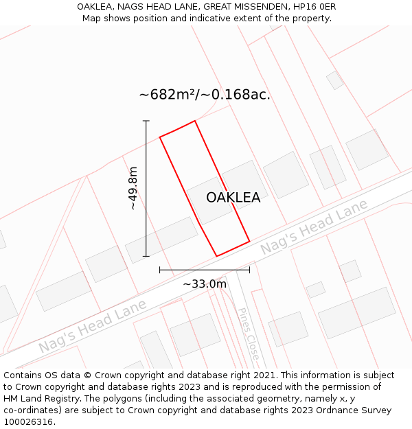 OAKLEA, NAGS HEAD LANE, GREAT MISSENDEN, HP16 0ER: Plot and title map