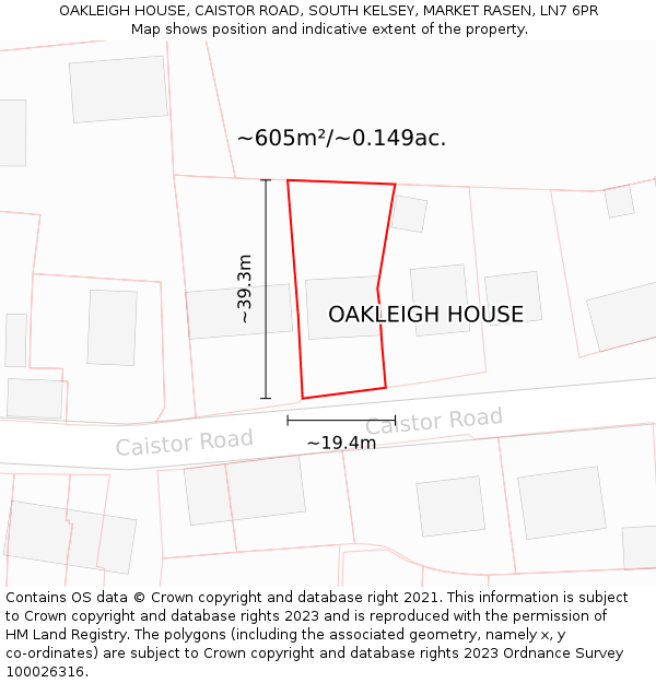 OAKLEIGH HOUSE, CAISTOR ROAD, SOUTH KELSEY, MARKET RASEN, LN7 6PR: Plot and title map