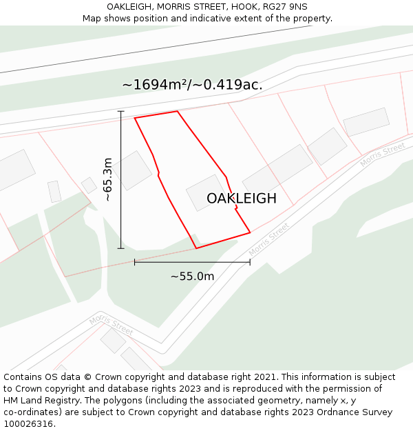OAKLEIGH, MORRIS STREET, HOOK, RG27 9NS: Plot and title map