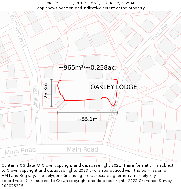 OAKLEY LODGE, BETTS LANE, HOCKLEY, SS5 4RD: Plot and title map