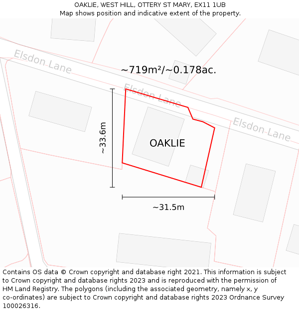 OAKLIE, WEST HILL, OTTERY ST MARY, EX11 1UB: Plot and title map