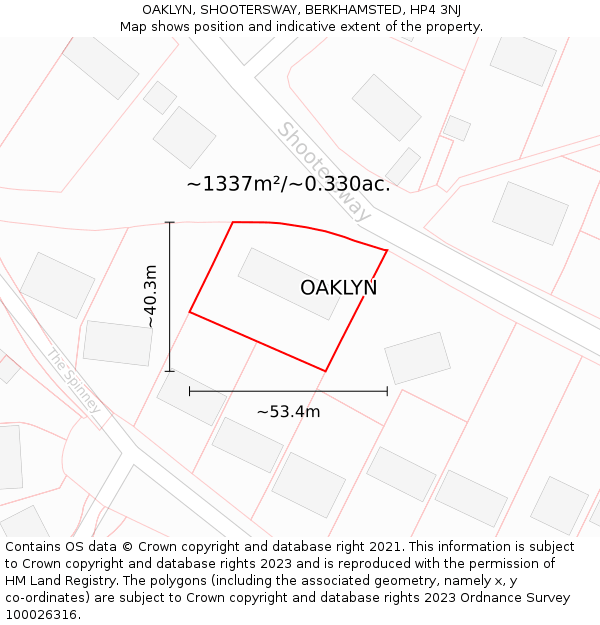 OAKLYN, SHOOTERSWAY, BERKHAMSTED, HP4 3NJ: Plot and title map