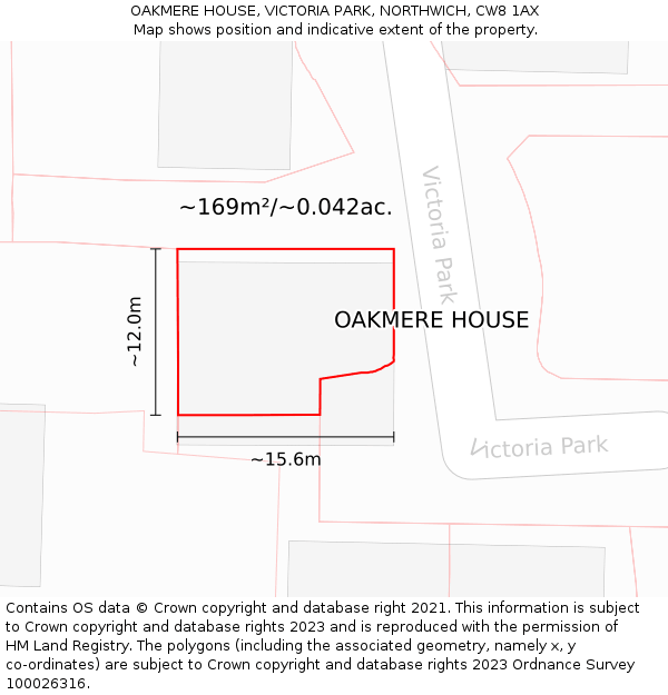 OAKMERE HOUSE, VICTORIA PARK, NORTHWICH, CW8 1AX: Plot and title map