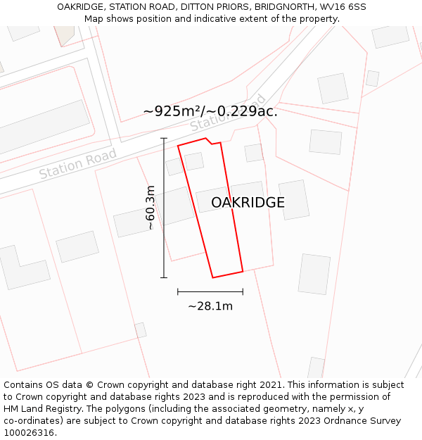 OAKRIDGE, STATION ROAD, DITTON PRIORS, BRIDGNORTH, WV16 6SS: Plot and title map