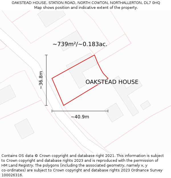 OAKSTEAD HOUSE, STATION ROAD, NORTH COWTON, NORTHALLERTON, DL7 0HQ: Plot and title map