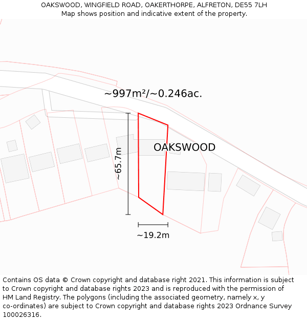 OAKSWOOD, WINGFIELD ROAD, OAKERTHORPE, ALFRETON, DE55 7LH: Plot and title map