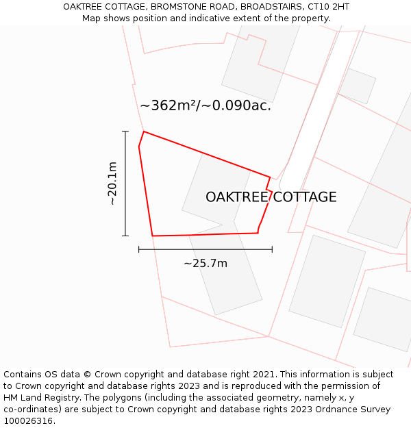 OAKTREE COTTAGE, BROMSTONE ROAD, BROADSTAIRS, CT10 2HT: Plot and title map