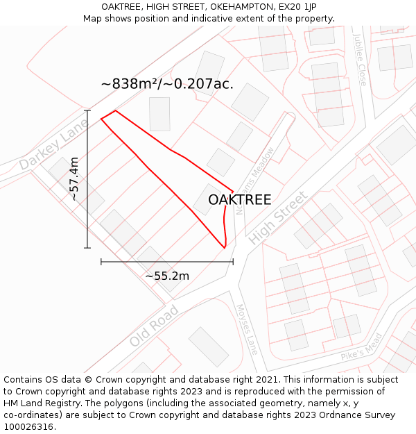 OAKTREE, HIGH STREET, OKEHAMPTON, EX20 1JP: Plot and title map