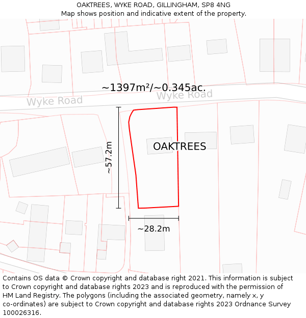 OAKTREES, WYKE ROAD, GILLINGHAM, SP8 4NG: Plot and title map