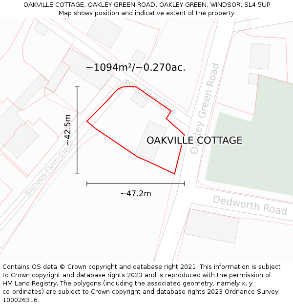 OAKVILLE COTTAGE, OAKLEY GREEN ROAD, OAKLEY GREEN, WINDSOR, SL4 5UP: Plot and title map