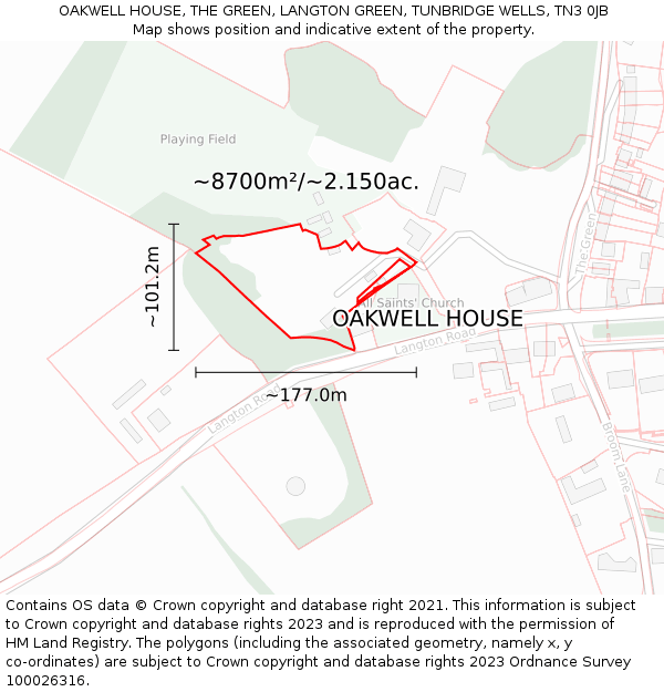 OAKWELL HOUSE, THE GREEN, LANGTON GREEN, TUNBRIDGE WELLS, TN3 0JB: Plot and title map