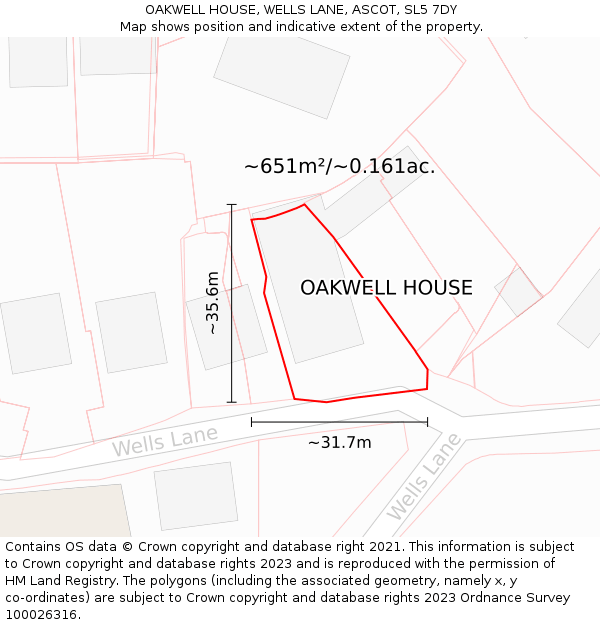 OAKWELL HOUSE, WELLS LANE, ASCOT, SL5 7DY: Plot and title map