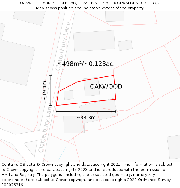 OAKWOOD, ARKESDEN ROAD, CLAVERING, SAFFRON WALDEN, CB11 4QU: Plot and title map