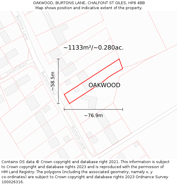 OAKWOOD, BURTONS LANE, CHALFONT ST GILES, HP8 4BB: Plot and title map